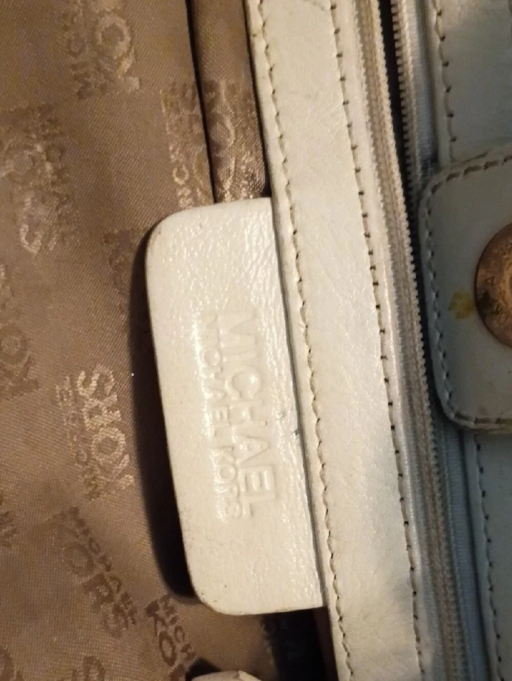 Michael Kors Cream Leather Shoulder Bag with Brown Trim